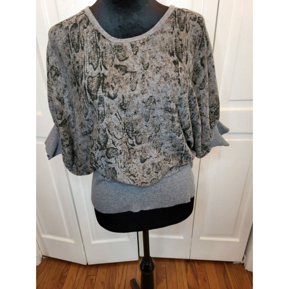Worthington Gray Snake Print Fine Gauge Dolman Sleeve Blouson Sweater M Y2K 2010